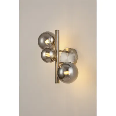 Tenterden Wall Lamp, 3 x G9, Satin Nickel, Smoke Plated Glass
