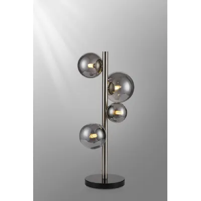 Tenterden Table Lamp, 4 x G9, Satin Nickel, Smoke Plated Glass