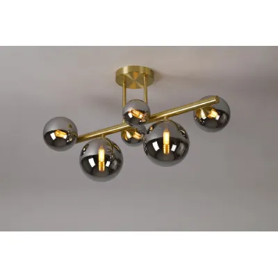 Tenterden Semi Flush Ceiling Light, 6 x G9, Satin Gold, Chrome Plated Glass