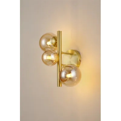 Tenterden Wall Lamp, 3 x G9, Satin Gold, Amber Plated Glass