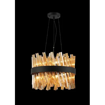 Brighton 40cm 10 Light G9, Pendant Round, Satin Black Amber