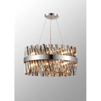 Polished Nickel Smoke 60cm Pendant Light 18 G9 Lamp Holders