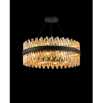 Satin Black Amber 80cm 24 Light G9 Round Pendant IP20