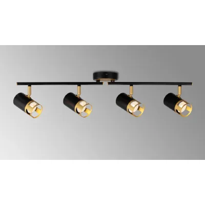 Essex 4 Light Linear Bar Spotlight GU10, Black Painted Gold