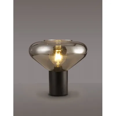 Copthorne Wide Table Lamp, 1 x E27, Satin Black Smoke Plated Glass