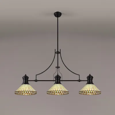 Matt Black Amber Cream 3 Light E27 Tiffany Linear Pendant