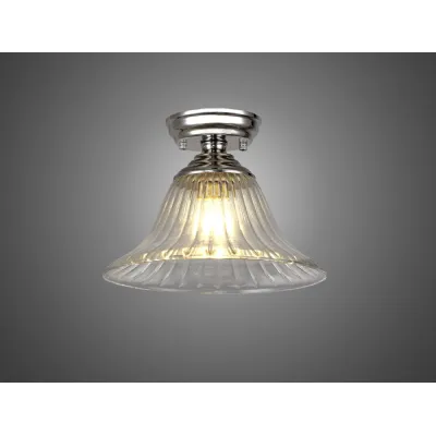 Billericay 1 Light Flush Ceiling E27 With Bell 30cm Glass Shade Polished Nickel Clear