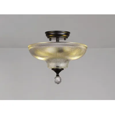 Billericay 2 Light Semi Flush Ceiling E27 With Round 30cm Glass Shade Matt Black Clear