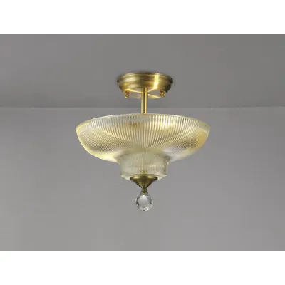 Billericay 2 Light Semi Flush Ceiling E27 With Round 30cm Glass Shade Antique Brass Clear