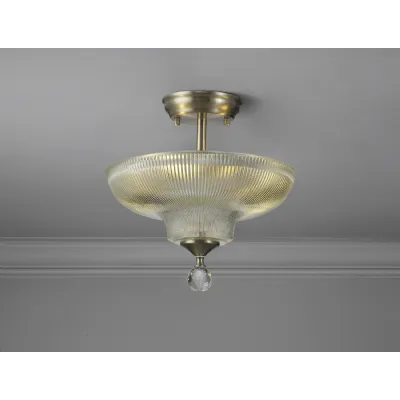 Billericay 2 Light Semi Flush Ceiling E27 With Round 30cm Glass Shade Satin Nickel Clear