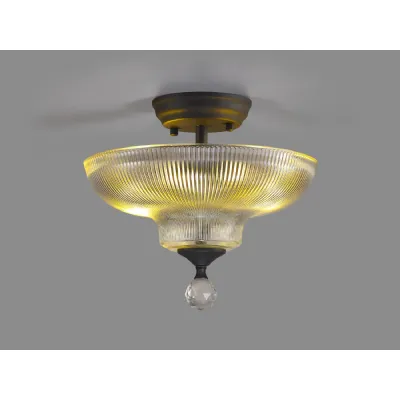 Billericay 2 Light Semi Flush Ceiling E27 With Round 30cm Glass Shade Graphite Clear