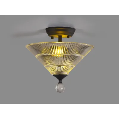 Billericay 2 Light Semi Flush Ceiling E27 With Cone 30cm Glass Shade Graphite Clear