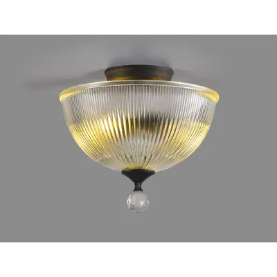 Billericay 2 Light Semi Flush Ceiling E27 With Dome 30cm Glass Shade Graphite Clear
