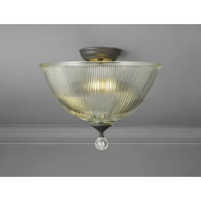 Billericay 2 Light Semi Flush Ceiling E27 With Dome 38cm Glass Shade Graphite Clear