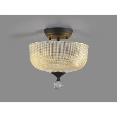 Billericay 2 Light Semi Flush Ceiling E27 With Round 26.5cm Prismatic Effect Glass Shade Graphite Clear