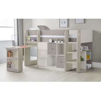 White and Taupe Effect Wooden Kids Mid Sleeper Children's Cabin Bed