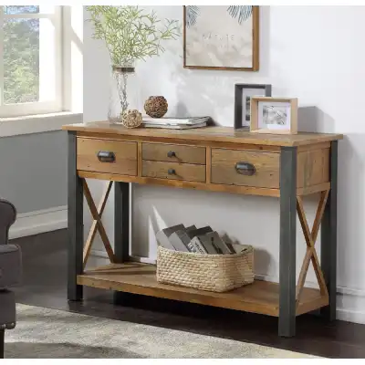 Reclaimed Wood 4 Drawer Console Table With Shelf