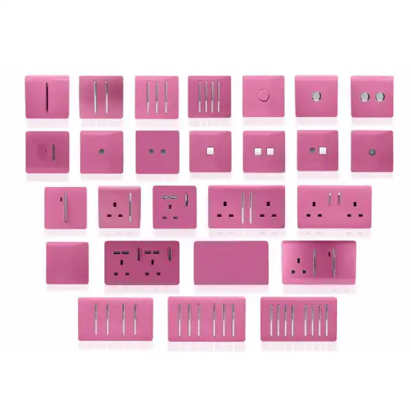 Trendi, Artistic Modern 4 Gang (3x 2 Way 1x 3 Way Intermediate Twin Plate) Pink Finish, BRITISH MADE, (25mm Back Box Required), 5yrs Warranty