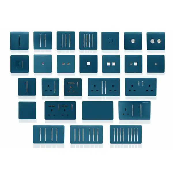 Trendi, Artistic Modern 4 Gang (1x 2 Way 3x 3 Way Intermediate Twin Plate) Midnight Blue, BRITISH MADE, (25mm Back Box Required), 5yrs Warranty