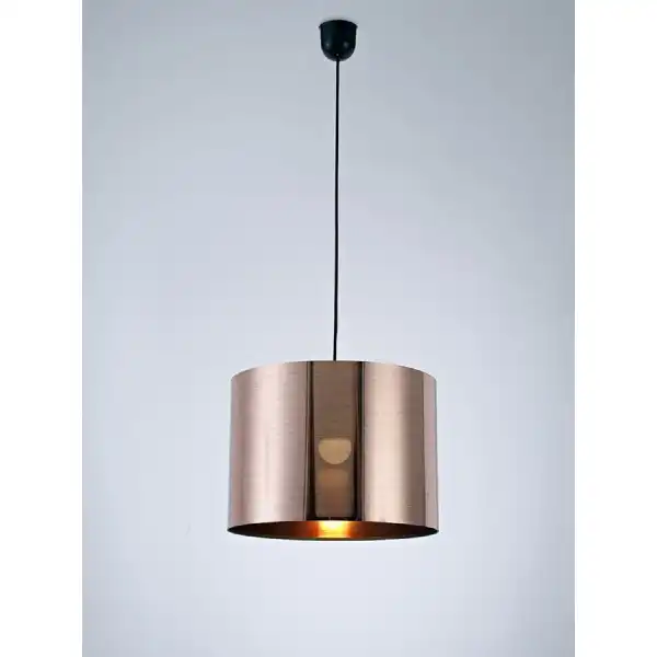 Dako Black Pendant 1 Light E27 With 350 x 250mm Metallic Copper Finish Cylinder Shade, c w Ceiling Bracket