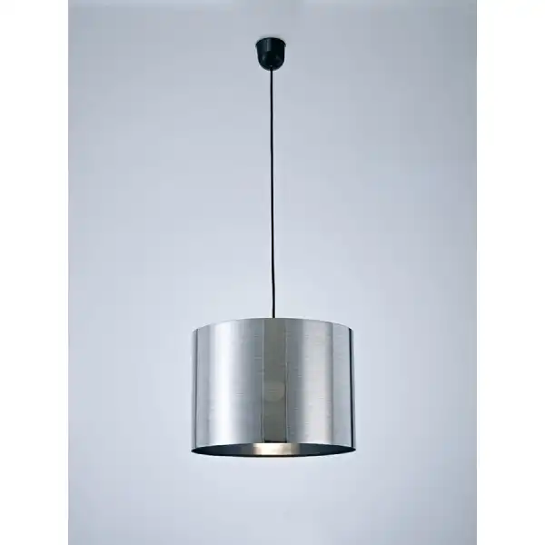 Dako Black Pendant 1 Light E27 With 350 x 250mm Metallic Chrome Finish Cylinder Shade, c w Ceiling Bracket