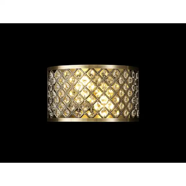 Sasha 2 Light E14, Wall Light, Antique Brass With Crystal Glass