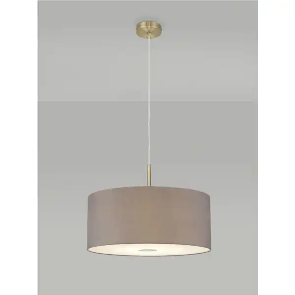 Baymont Antique Brass 1 Light E27 3m Single Pendant c w 500mm Faux Silk Shade, Grey White Laminate c w 500mm Frosted AB Acrylic Diffuser