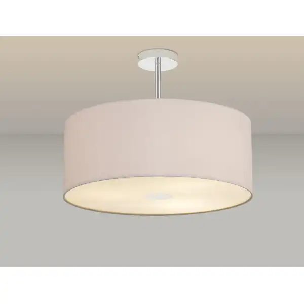 Baymont Polished Chrome 3 Light E27 Semi Flush c w 500 Dual Faux Silk Fabric Shade, Nude Beige Moonlight And 500mm Frosted PC Acrylic Diffuser