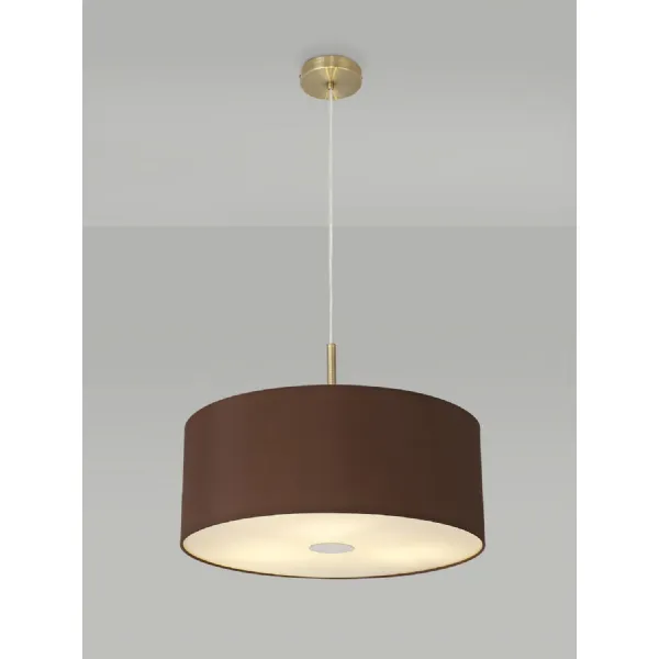 Baymont Antique Brass 3m 3 Light E27 Single Pendant Silk Brown Fabric Shade