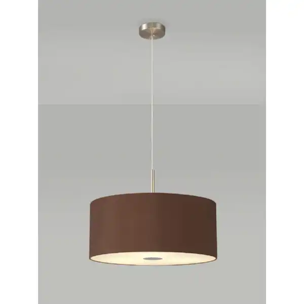 Baymont Satin Nickel 3m 3 Light E27 Single Pendant c w 500 Dual Faux Silk Fabric Shade, Raw Cocoa Grecian Bronze And 500mm Frosted PC Acrylic Diffuser