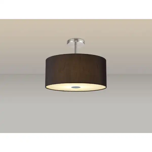 Baymont Polished Chrome 5 Light E27 Drop Flush Ceiling Fixture c w 400mm Faux Silk Shade, Black White Laminate And Frosted PC Acrylic Diffuser