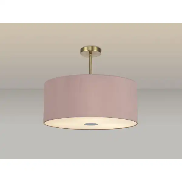 Baymont Antique Brass 5 Light E27 Semi Flush Fixture c w 600 Dual Faux Silk Fabric Shade, Taupe Halo Gold And 600mm Frosted PC Acrylic Diffuser