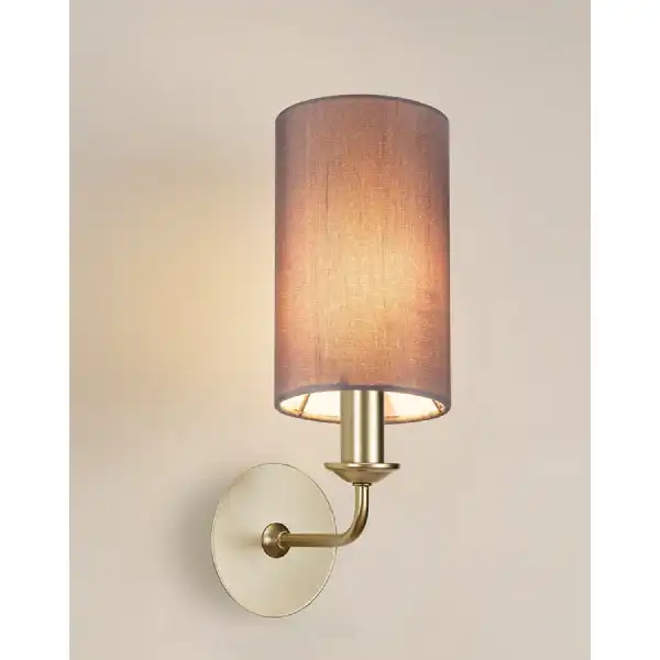 Banyan 1 Light Switched Wall Lamp With 120 x 200mm Faux Silk Fabric Shade Painted Champagne Gold Grey