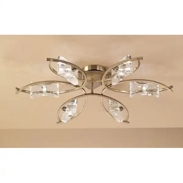 Kromo Ceiling 6 Light G9, Antique Brass