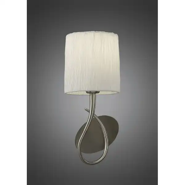 Lua Wall Lamp Switched 1 Light E27, Satin Nickel With White Shade