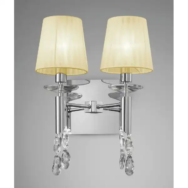 Tiffany Wall Lamp Switched 2+2 Light E14+G9, Polished Chrome With Cream Shades And Clear Crystal