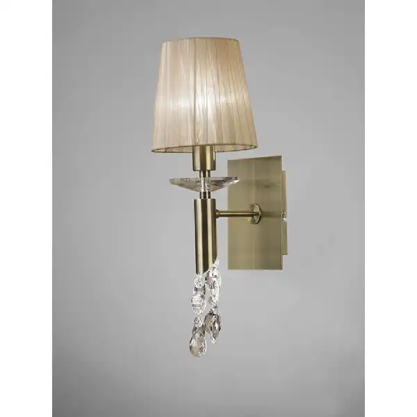Tiffany Wall Lamp 1+1 Light E14 With Soft Bronze Shade Antique Brass Crystal