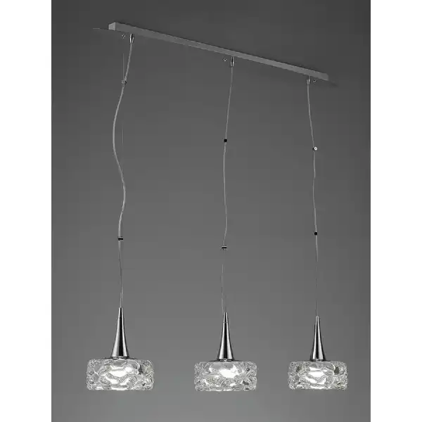 O2 Linear Pendant 3 Light E27 Line Large, Polished Chrome