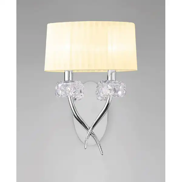 Loewe Wall Lamp Switched 2 Light E14, Polished Chrome With Cream Shade