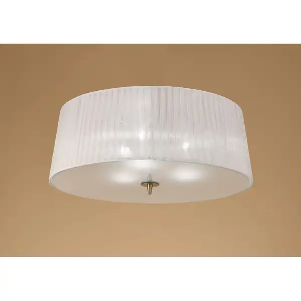 Loewe Flush Ceiling 3 Light E27, Antique Brass With White Shade