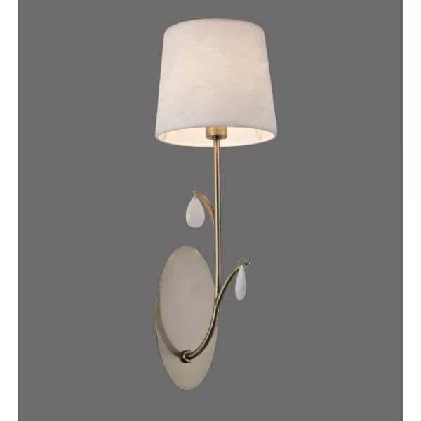 Andrea Wall Light, 1 x E14 (Max 20W), Antique Brass, White Shades, White Crystal Droplets