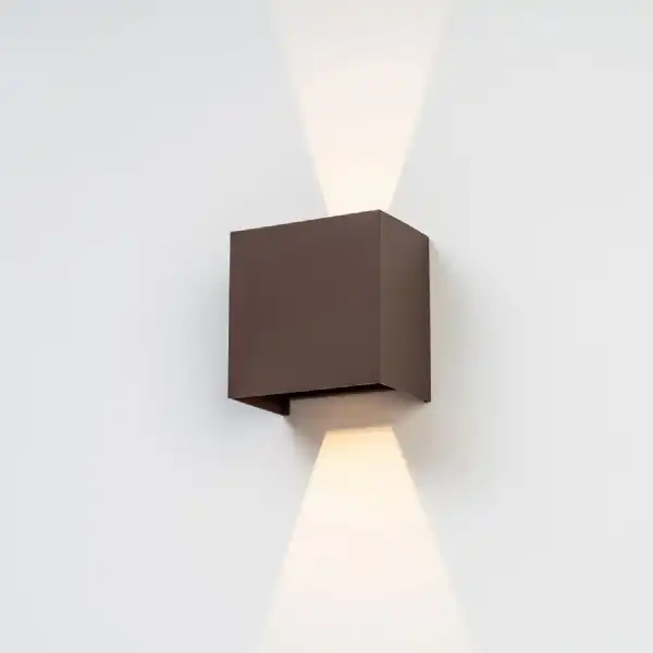 Davos XL Square Wall Lamp, 2x10W LED, 3000K, 1830lm, IP65, Rust Brown, 3yrs Warranty