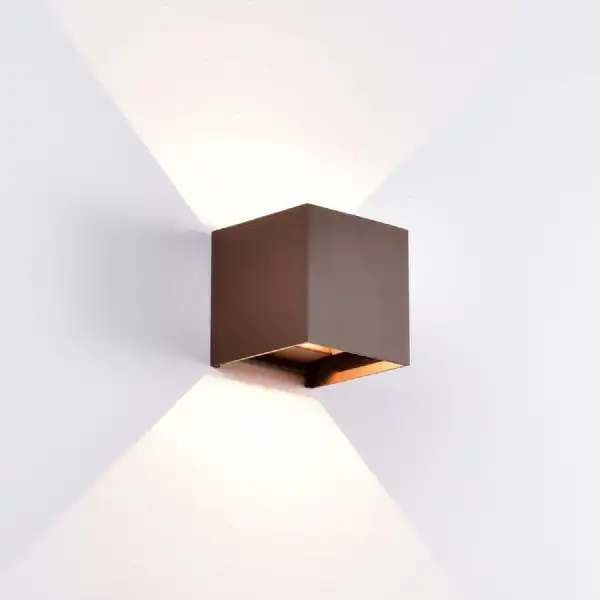 Davos Square Wall Lamp, 2 x 6W LED, 4000K, 1100lm, IP54, Rust Brown, 3yrs Warranty