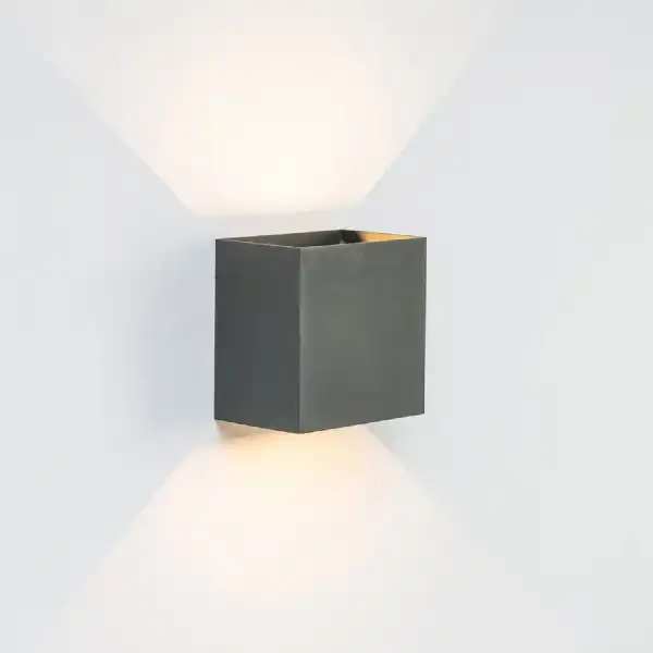 Davos XL Square Wall Lamp, 2x10W LED, 4000K, 1830lm, IP65, Anthracite, 3yrs Warranty