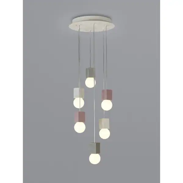 Galaxia Pendant Square, 6 Light E27, White Grey Red Cement, White Base And Cable