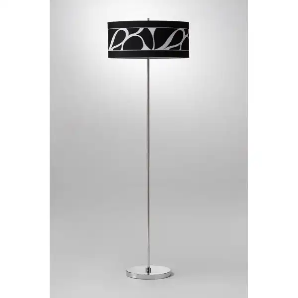 Manhattan Floor Lamp 3 Light L1 SGU10, Polished Chrome Frosted Glass With Black Patterned Shade, CFL Lamps INCLUDED