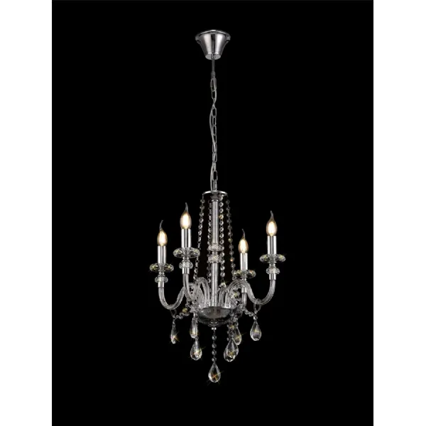 Wimbledon Chandelier Pendant, 4 Light E14, Polished Chrome Clear Glass Crystal