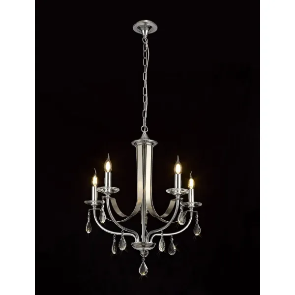 Crawley Pendant 5 Light E14, Polished Chrome And Satin Nickel Clear Crystal