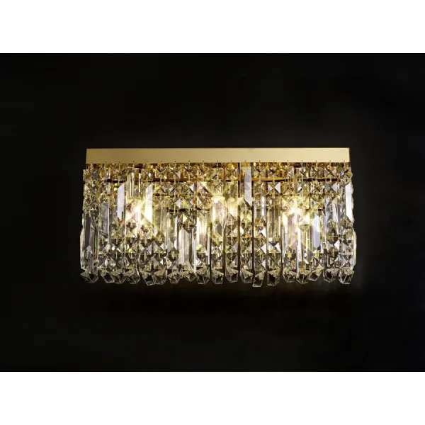 Boreham 50x24cm Rectangular Large Wall Lamp, 3 Light E14, Gold Crystal