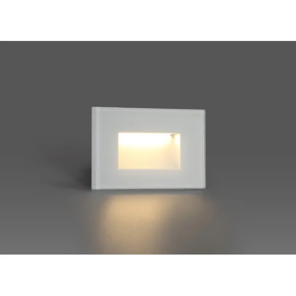 * Luton Recessed Rectangle Glass Fronted Wall Lamp, 1 x 3.3W LED, 3000K, 145lm, IP65, White, 3yrs Warranty